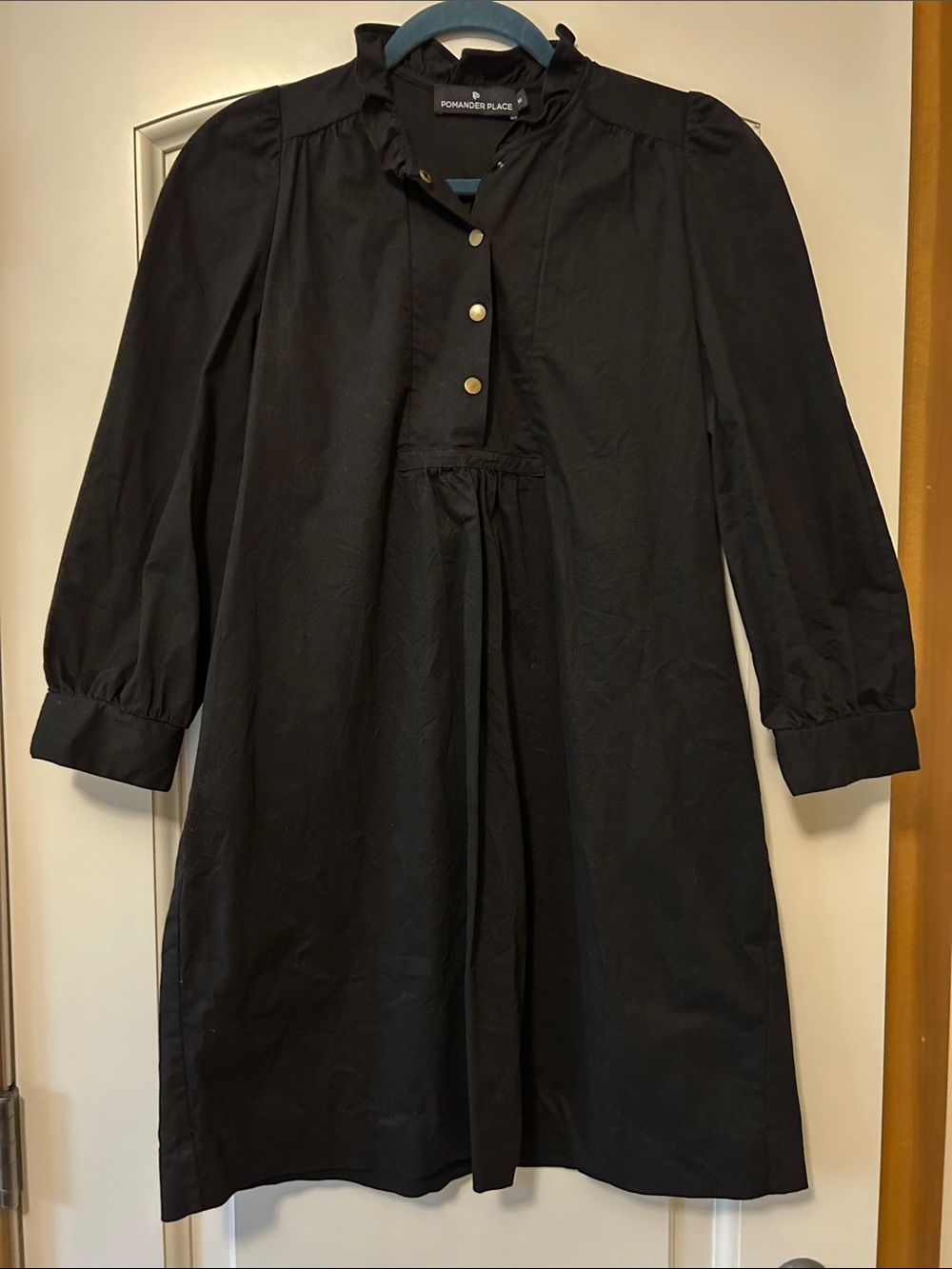 Pomander Place Black Long-Sleeve Button-Front Dress